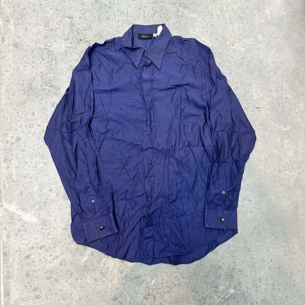 Versace Classic V2 Blue Long Sleeve Button-Up Dress Shirt - Made in Italy